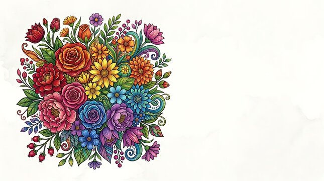 Colorful hand drawn flower arrangement with copy space