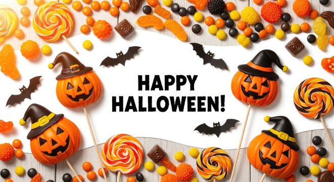 Happy halloween candy and treats for a spooky night