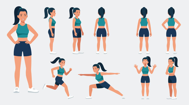 Woman character design sheet in modern flat style