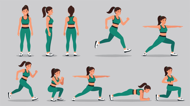 Woman character design sheet in flat style