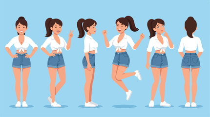Obraz premium Woman character design sheet in flat minimalist style