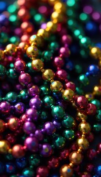Colorful Mardi Gras beads tangled together in a vibrant seamless pattern , party, sequins