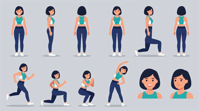 Woman character design sheet in flat style