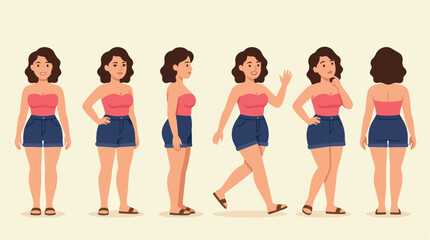 Obraz premium Woman character design sheet in flat style