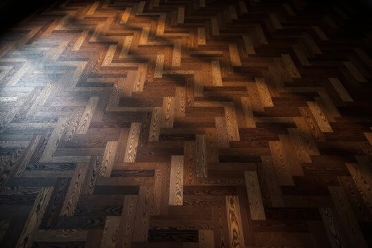 Dark wood parquet floor with intricate texture and subtle space for framing, textured flooring, background focus