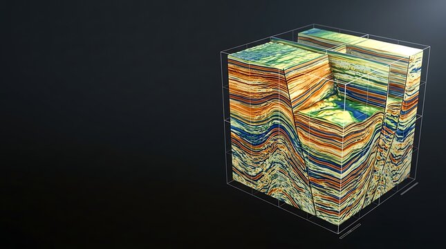 Three dimensional seismic data model showing geological earth layers