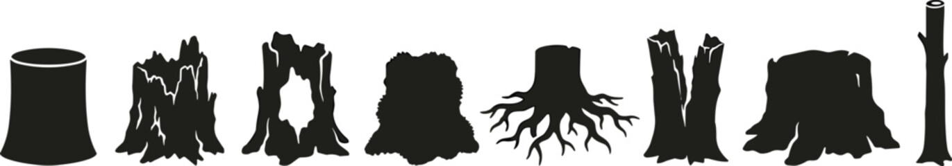 Tree Stump Silhouette Vector Bundle Featuring Cut Tree Trunk Root Stump Log and Woodland Forest Elements Collection © SHOJEB