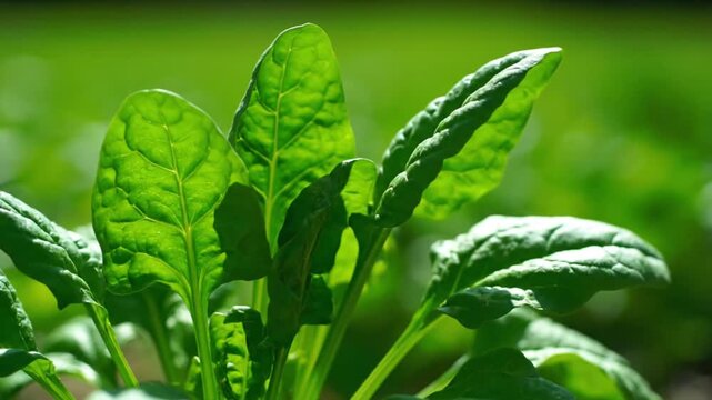 Close-up of vibrant green spinach leaves growing in a garden.