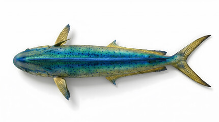 Naklejka premium Thick Mahi Mahi Dorado Fish Top Body Profile Isolated on Pure White Background