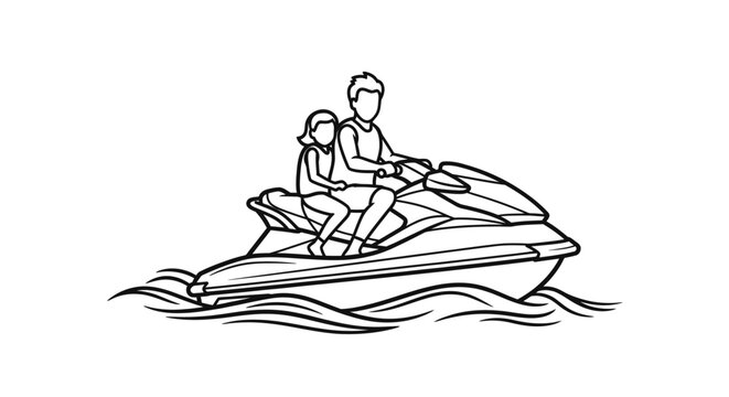 Man and child riding a jet ski on water.