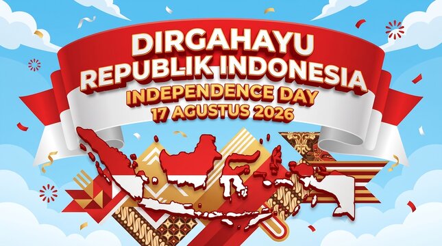 Dirgahayu Republik Indonesia Independence Day 17 August Landmark Banner 3D Illustration