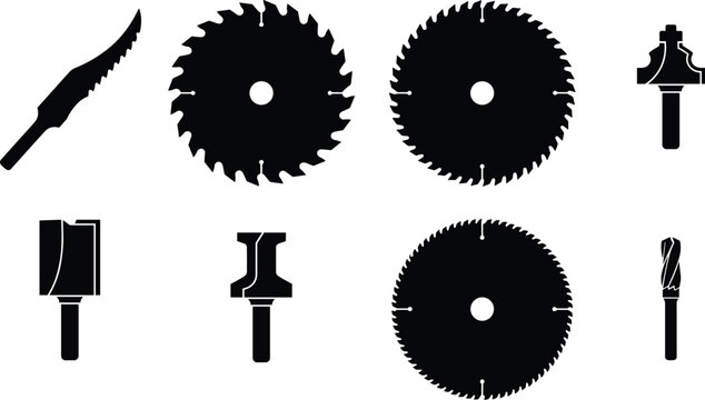 Woodworking Cutting Tool Silhouette Set with Saw Blades Router Bits and Drill Tools