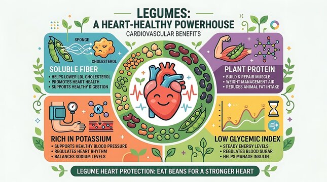 Educational infographic on the cardiovascular benefits of legumes