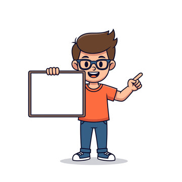 cartoon boy holding blank sign board.
