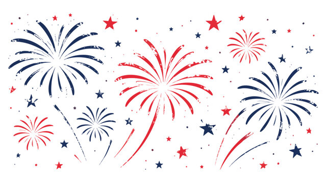 Vibrant 4th of July fireworks exploding in red, white, and blue hues on a patriotic Day USA background