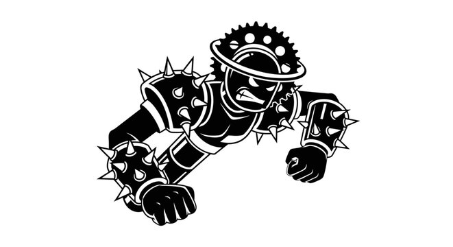 Aggressive Warrior Character with Spiked Armor and Gear Helmet
