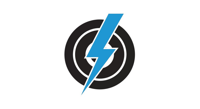 Electric Bolt Lightning Strike Symbol Inside Concentric Circles, Energy Concept