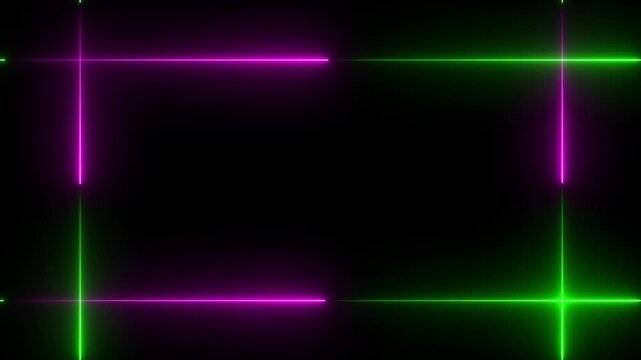 Neon line light red color animation. Rectangle from 4 line warranty label badge design on black background.
