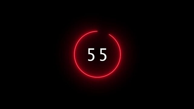 60 second Countdown neon Futuristic neon countdown timer from 60 to 0 seconds, counting down seconds neon number with black background animation.