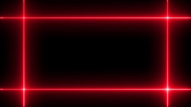 Neon line light red color animation. Rectangle from 4 line warranty label badge design on black background.