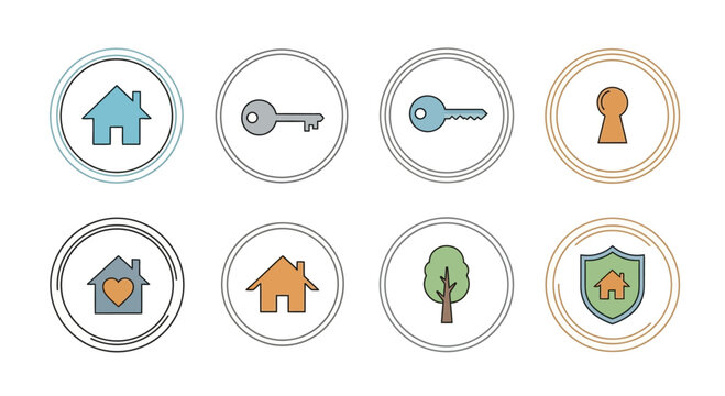 House key lock tree icons set property home protection vector design