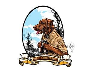 Rhodesian ridgeback dog wearing safari gear with binoculars © nayon hossion