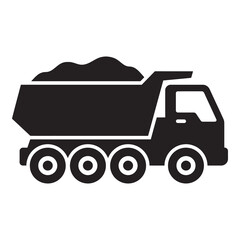 Fototapeta premium Large black dump truck carrying soil on white background icon