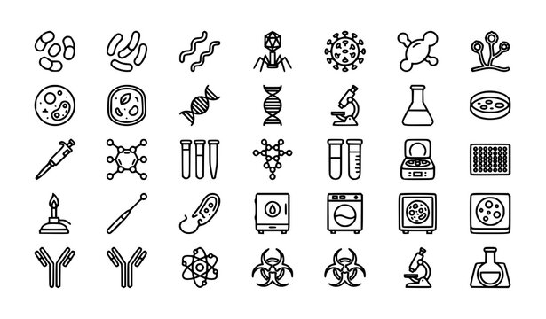 Professional microorganism outline icons vector bundle with editable strokes