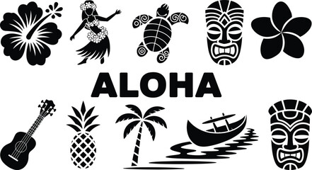 Aloha tropical vector icon set for summer vacation and hawaiian theme designs. © Mst Insanara Begum