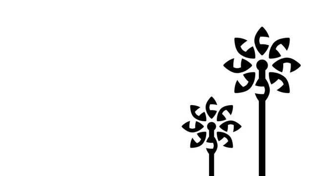 A tall slender black tree with thin branches and small round leaf clusters on a clean white background art
