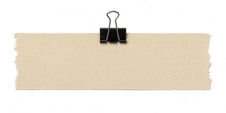 Beige Memo Paper with Binder Clip Isolated on White Background