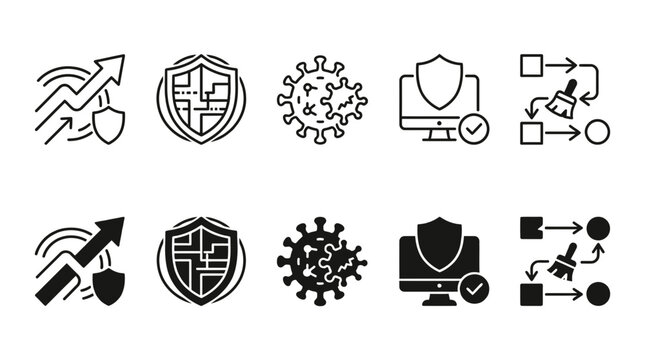 Cybersecurity and digital protection progress icons set with security protection progress software infection