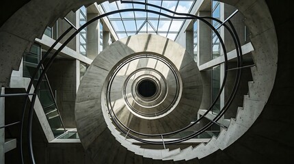 Fototapeta premium Spiral staircase with glass ceiling and modern design.