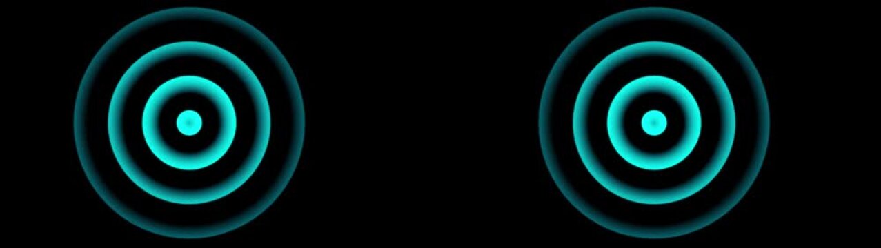 Abstract Two Empty Space Concentric Circles on Black Background with green radio waves.
