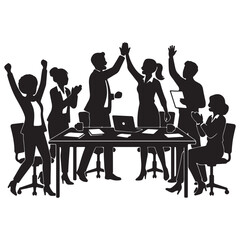 Fototapeta premium Silhouette of diverse business team celebrating success in office with high fives and applause