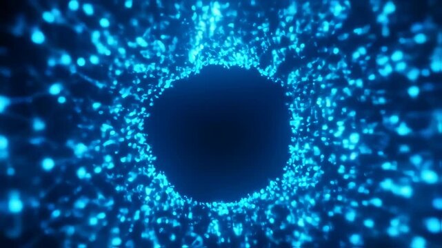 Blue particles around circle.