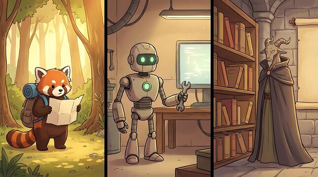 Animal robot wizard character collection fantasy adventure concept