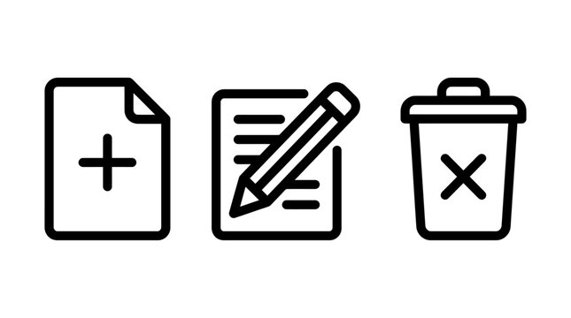 Document management icons set including add new file edit note and delete trash with document management interface application organize business graphical computer processing