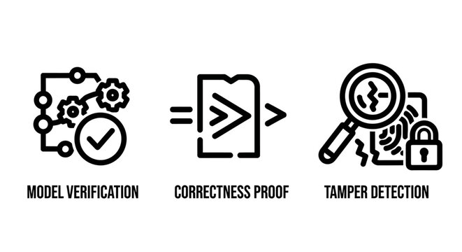 Data integrity and security digital icons set with verification detection security integrity authenticity validation technology cybersecurity magnifier fingerprint protection analysis