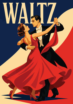 093-46-Couple ballroom dancing with elegance, a man in a tuxedo and a woman in a red dress
