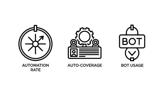 Automation rate and bot usage concept icons with automation coverage artificial intelligence learning technology software business efficiency performance optimization programming technical