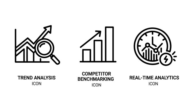 Trend analysis competitor benchmarking real-time analytics business icons with analysis competitor benchmarking analytics business performance measurement strategy comparison research