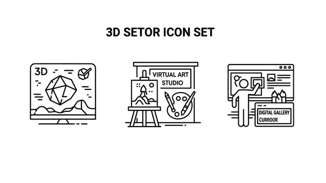 3D design studio creative software interface and digital modeling icons with creative software interface modeling computer rendering projection technology visualization workspace production