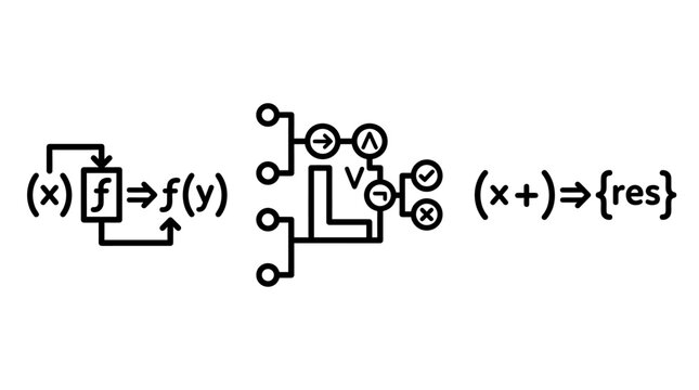 Abstract computer programming logic flow diagrams with programming flowchart algorithms software development computation structure functions variables execution mathematical technical