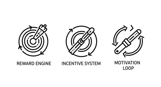 Reward engine incentive system and motivation concept icons with motivation incentive gamification engagement strategy psychology business behavior positive feedback progress development