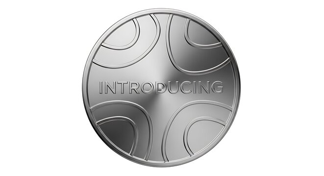 Silver Metallic Introducing Coin with Abstract Design.