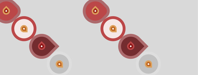 Naklejka premium Pattern shows repeating circles, varying sizes, reddish hues. Smaller drops accent each circle design. Simple, geometric layout.