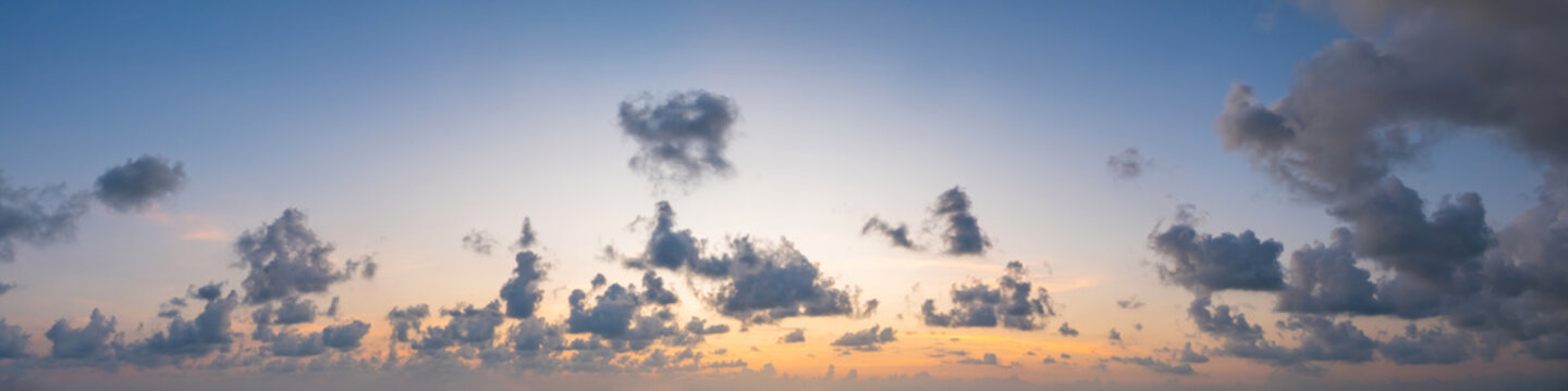 Dramatic panorama sky with cloud on twilight time.