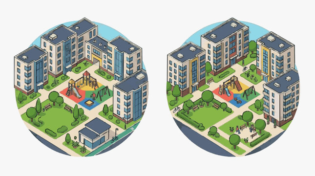 Modern Urban Residential Complexes with Poolside Views.