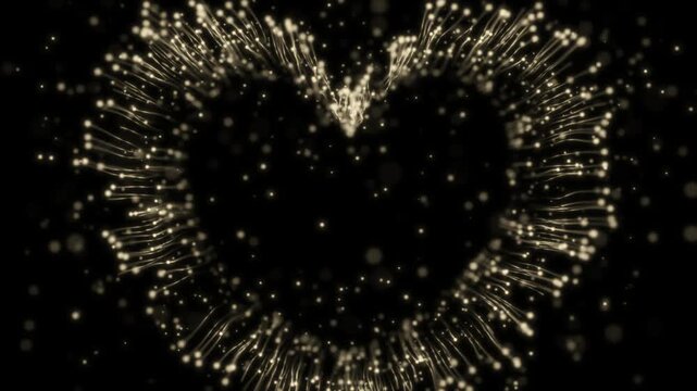 Fireworks in a heart shape burst with brilliant colors to symbolize love and joy during a celebratory public event held under the cover of a dark night sky.